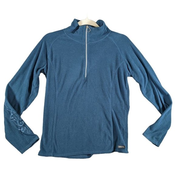 Athleta Jackets & Blazers - Athleta Fleece Pullover Womens Medium Blue Embroidered Sleeve Lightweight